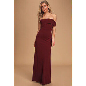 Lulus All Hearts On You Off-the-shoulder Burgundy Maxi Dress Red - Size XS